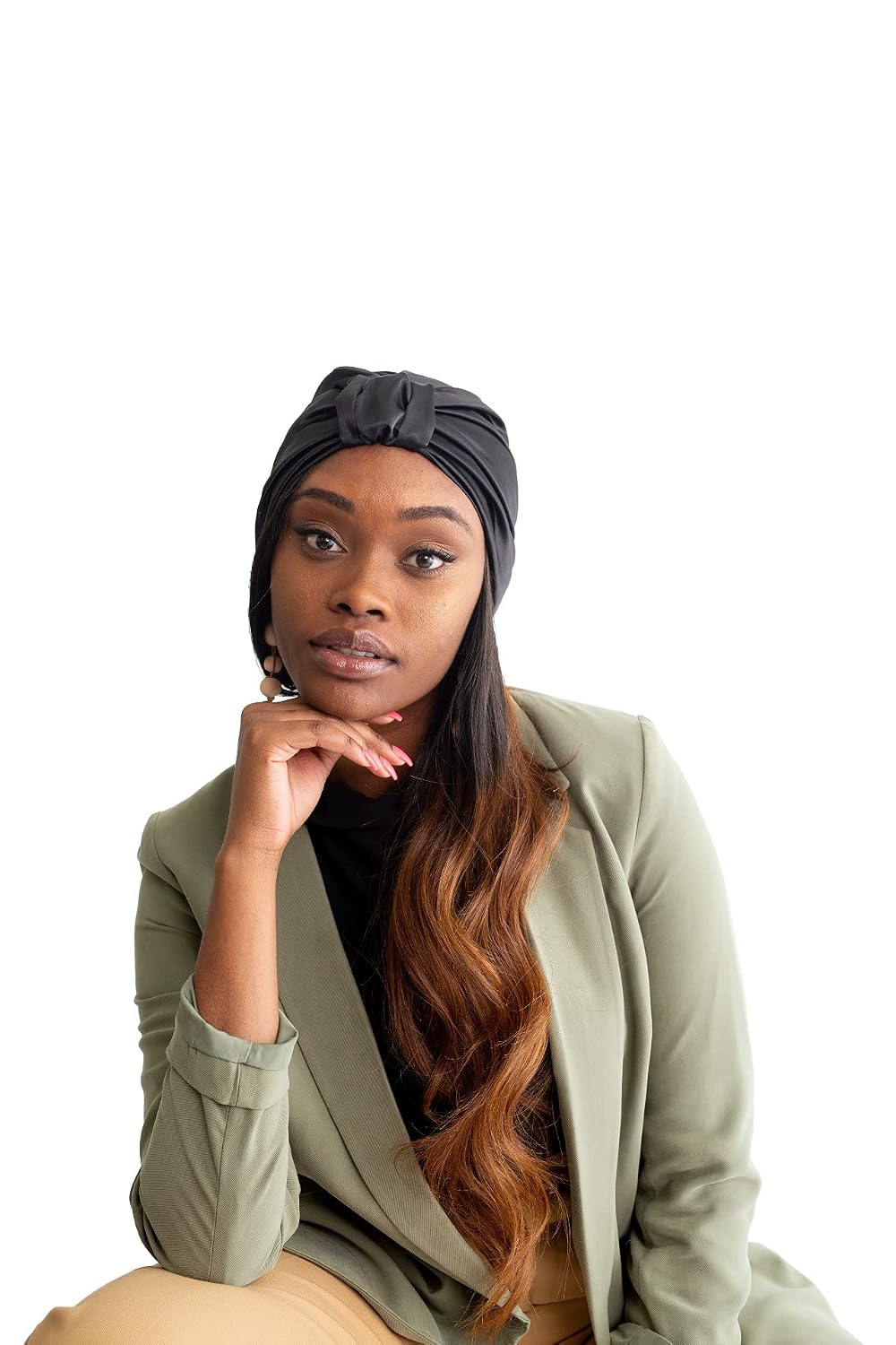 Grace Eleyae GE I Adjustable All Silk Turban - Hair Care Turban for Women Head Cover Wrap for Curly Hair Soft & Smooth Headwear, Black