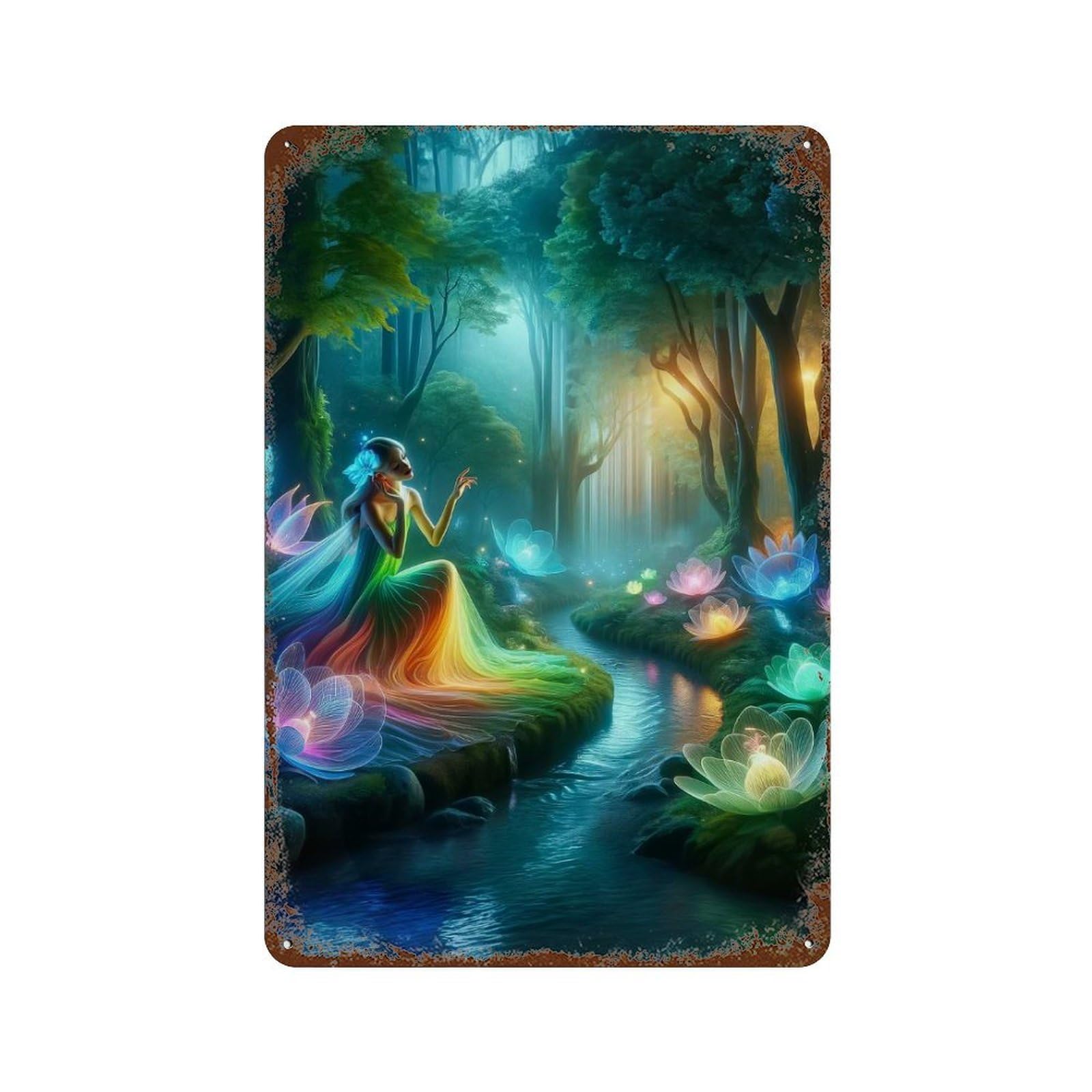 Rainbow Forest Decorative Tin Sign 11.8"x7.9", Shabby Chic Decor for Garage, Pub Or Kitchen