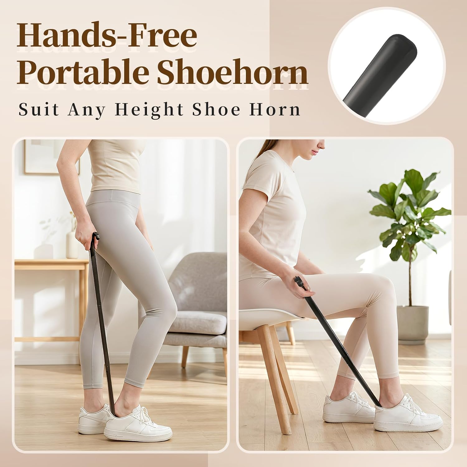 Fanwer Long Handle Shoe Horn for Seniors -33.5" Long Dressing Stick, Shoe Helper with Sock Remover Tool, Adjustable,Stable & Durable, Ideal for Disabled, Knee &Hip Replacement & Back Pain Sufferers.