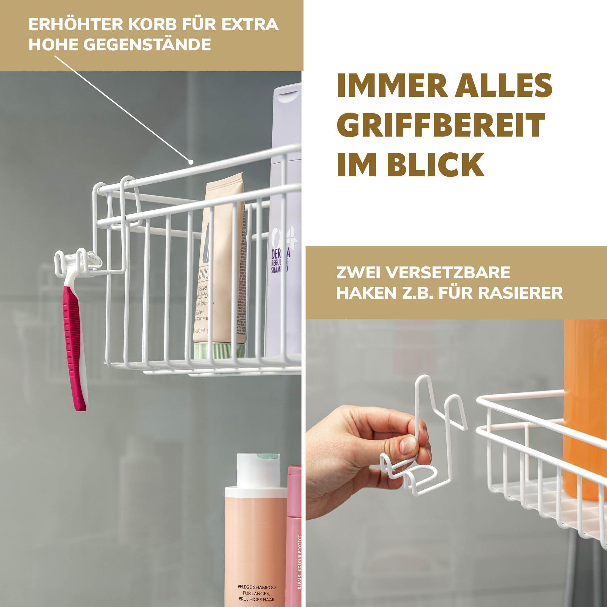bremermann Teleskop-Badregal, 4 Körbe Duschregal bis max. ca. 290 cm (Weiß)