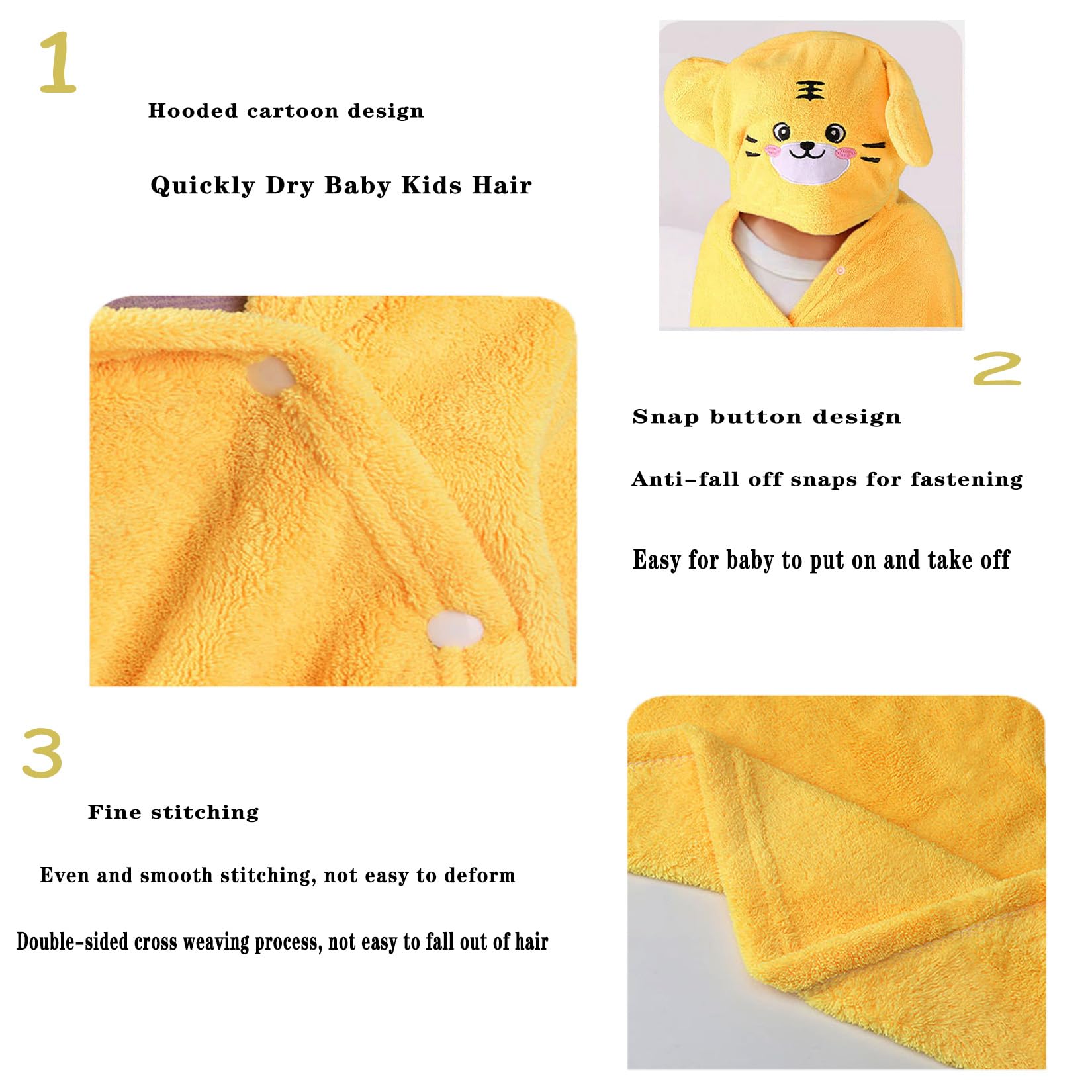 Toalla de baño para niños pequeños, toallas de bebé con capucha, 27.5 x 55 pulgadas, ultra absorbente, suave, toalla de ducha para niños y niñas (amarillo atardecer)