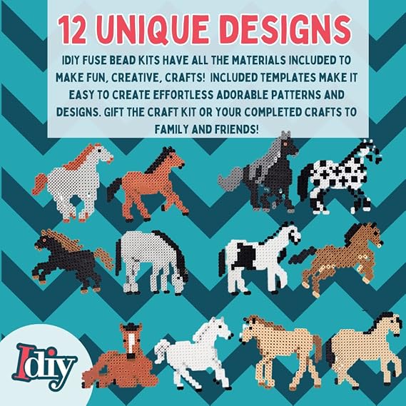 Fuse Beads Super Value Kit- 4000 Beads- Horse Adventure- Includes 10 Colors, 2 Peg Boards, Tweezers, Ironing Paper & Design Templates- DIY Art Craft Project for Kids Vacation, Camp or Gift