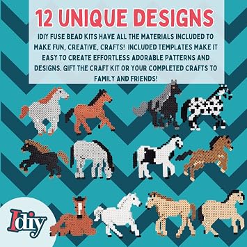 Fuse Beads Super Value Kit- 4000 Beads- Horse Adventure- Includes 10 Colors, 2 Peg Boards, Tweezers, Ironing Paper & Design Templates- DIY Art Craft Project for Kids Vacation, Camp or Gift