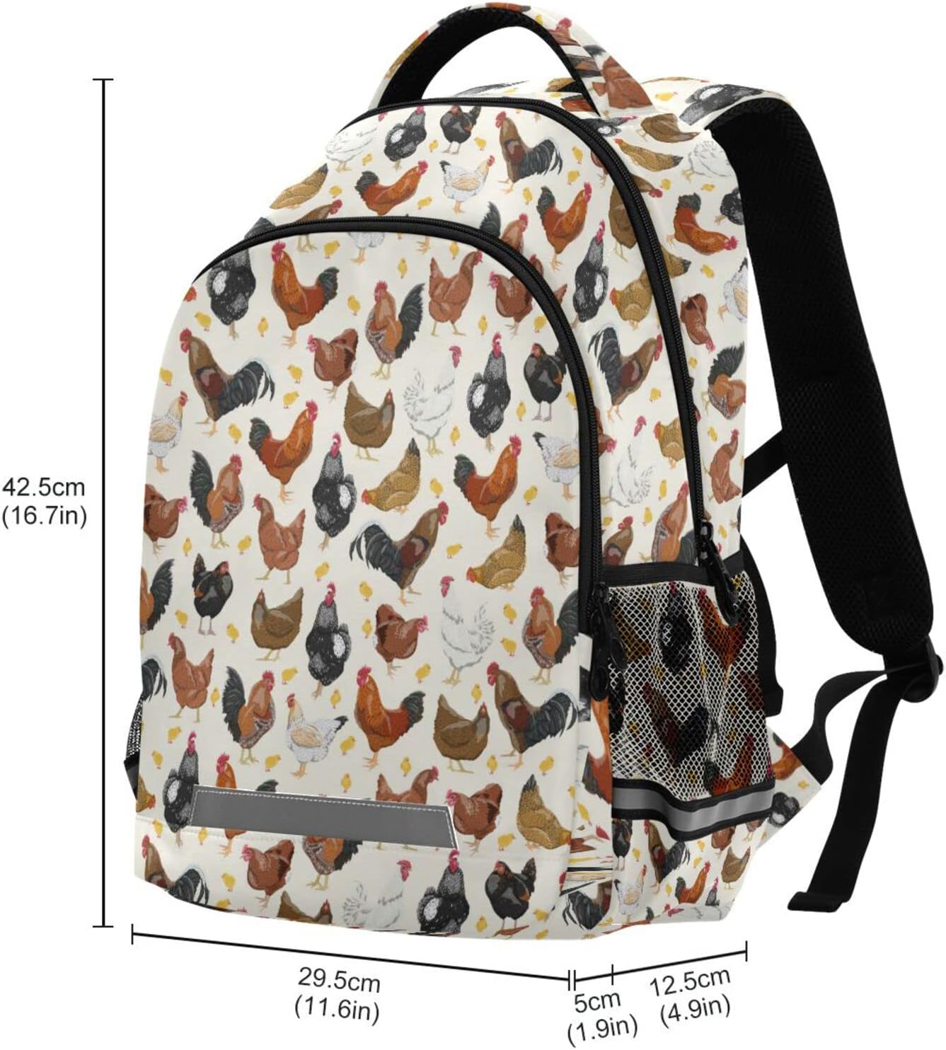 JIPONI Cute Chicken Rooster Pattern Backpack For Girls Boys School Kids Bookbag Travel Laptop Backpack Purse Daypack With Chest Strap