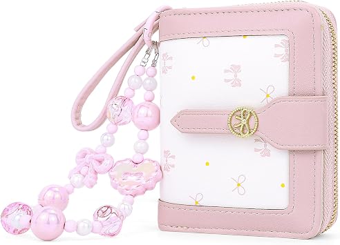Purses for Women Ladies Purse mit Credit Card Holder Small Womens Wallet with Bow Design | Pink Bifold Wallet with Card Holder & Coin Pocket & Keyring | Multiple Card Slots