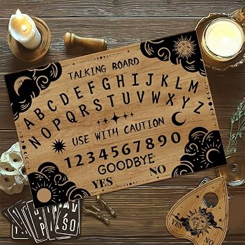 WEBEEDY Wood Spirit Board with Planchette Pendulum Board with Sun and Moon, Wooden Talking Spirit Boards Dowsing Divination Tool for Family Party Metaphysical Message Decor Gift, 11.8x8.3 Inch