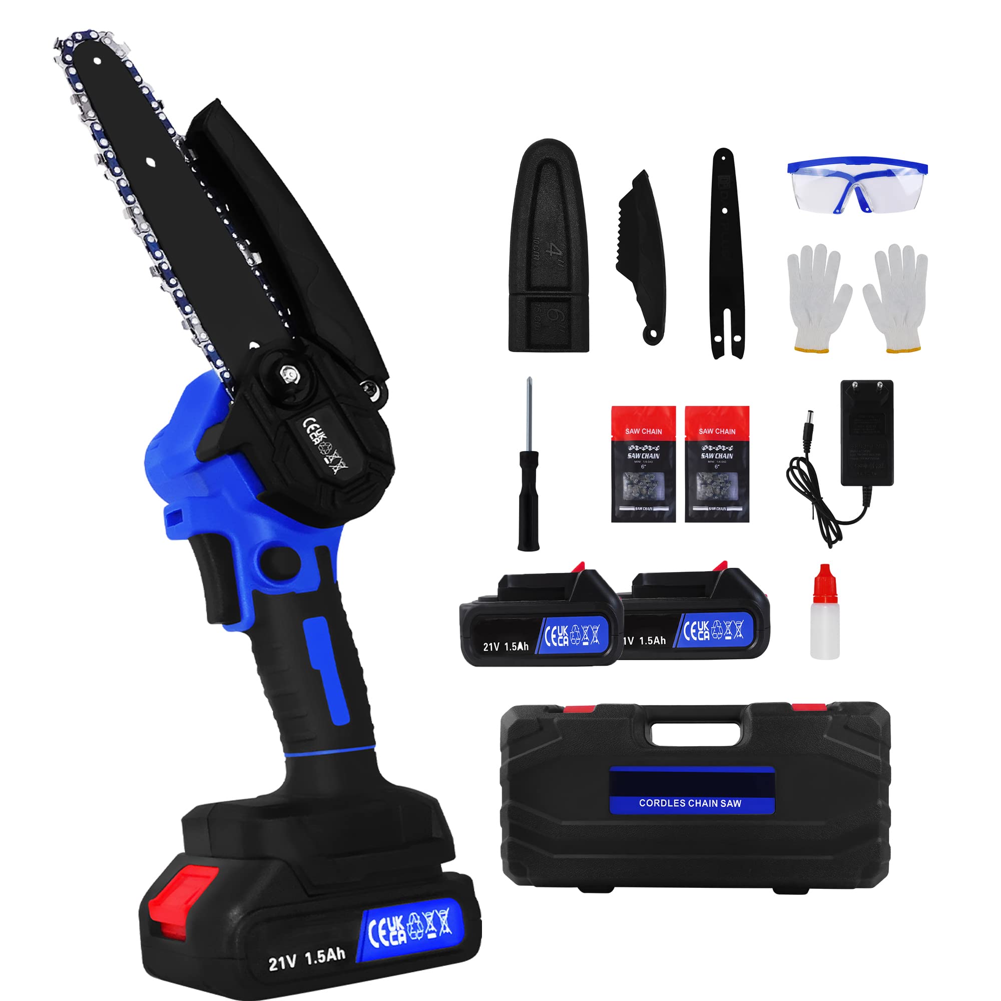 Brushless Mini Chainsaw 6 Inch Cordless Electric Chainsaw with 2 Batteies and Charger Security Lock Quick Charge Handheld Small Chain Saw for Wood Cutting Tree Trimming