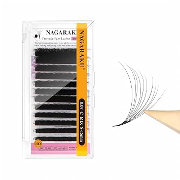 NAGARAKU 960 Pcs 10D Premade Fans 0.07 C 8-15mm Mix Volume Lash Extensions | Compact Dense Large-Capacity Air Series Tray; Sharp Narrow Pointy Stem; Russian Pre Fanned Clusters for Professional Salon