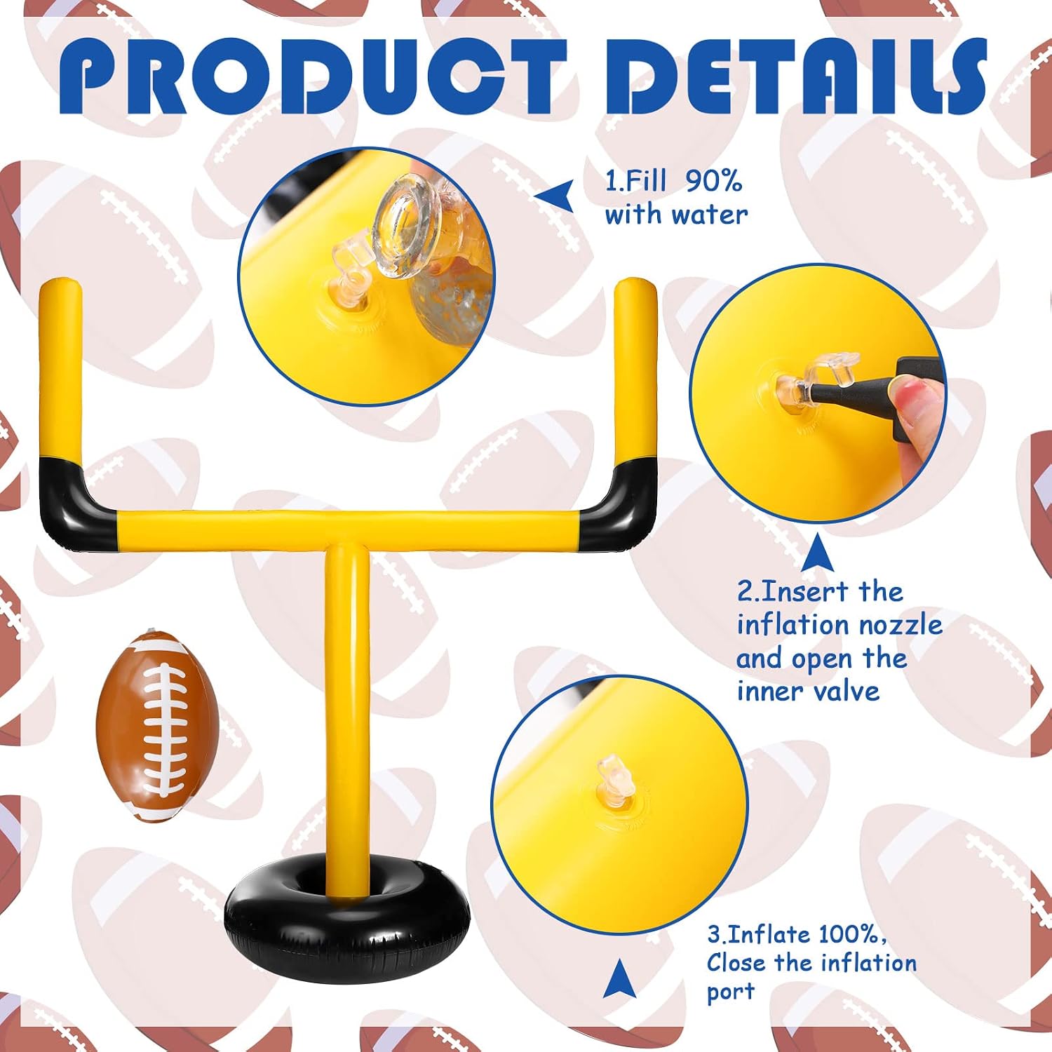 Zhanmai Inflatable Jumbo Football Set Inflatable Football Goal Post with Beach Ball Target Goal Post Ball or Outdoor Sport Summer Beach Pool Party Games Accessories for Practice and Fun
