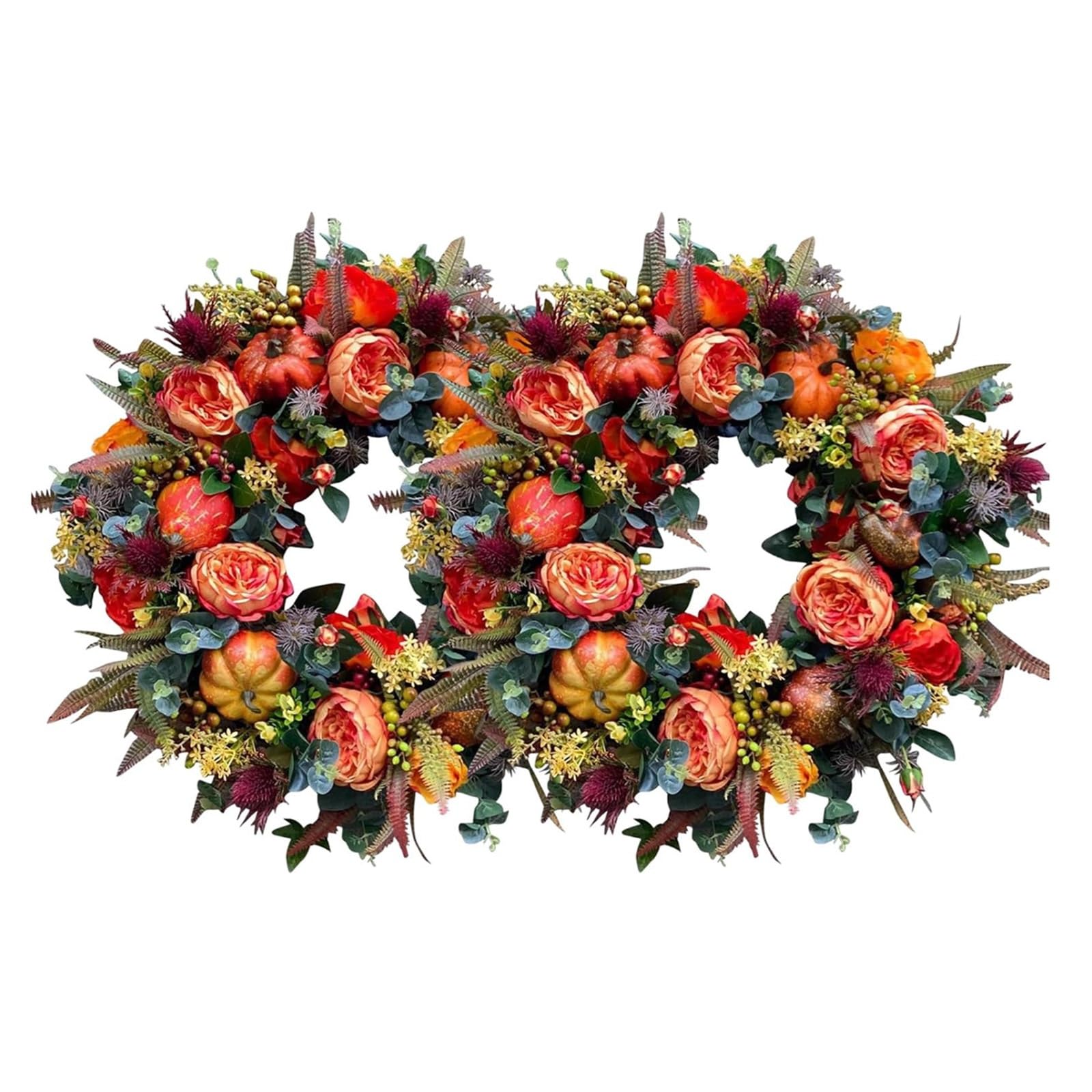 Fall Peony and Pumpkin Wreath, Autumn Front Door Decor, Farmhouse Wreaths with Maple Leaf Berry Pumpkin Pinecone, for Halloween, Thanksgiving, Seasonal Home Decor(2pc)