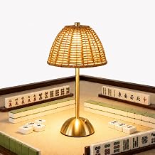 Mahjong Table Light, Cordless Rechargeable Rattan Mahjong Lamp for Table
