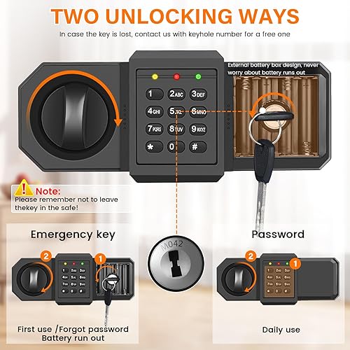 Miniatura 4 de Caja fuerte ignífuga grande de 5.2 pies cúbicos para uso doméstico, caja fuerte digital para el hogar, resistente al agua y al fuego con llaves de