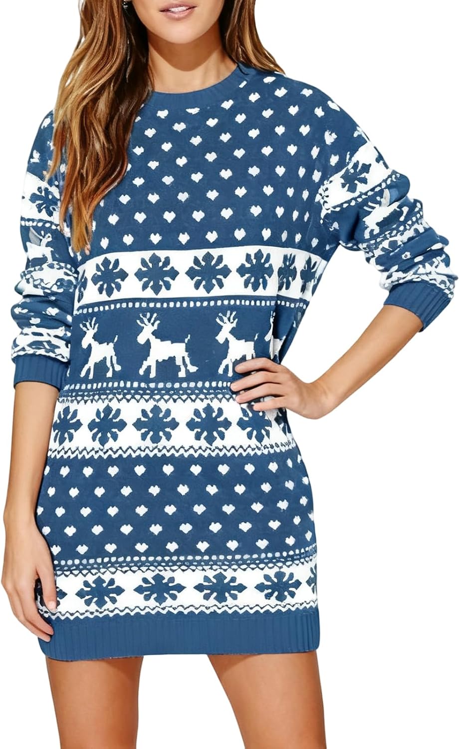 Vcimostclp Women's Christmas Sweater Dress, Knit Crew Neck Loose Fit