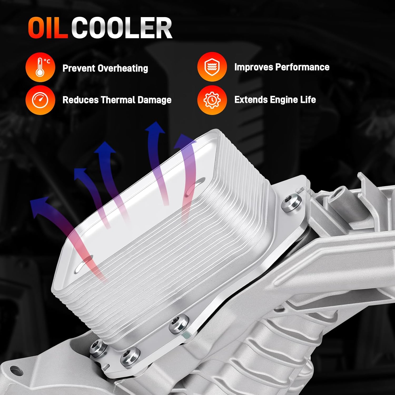 11428580414 Upgrad Aluminum Engine Oil Cooler Filter Housing Assembly w/Filter, Gasket & Sensor Compatible with 2019-2025 BMW X3 X4 Z4 230i 330 430i 530 B48 2.0L L4 Replace# 11428651710 11428580415