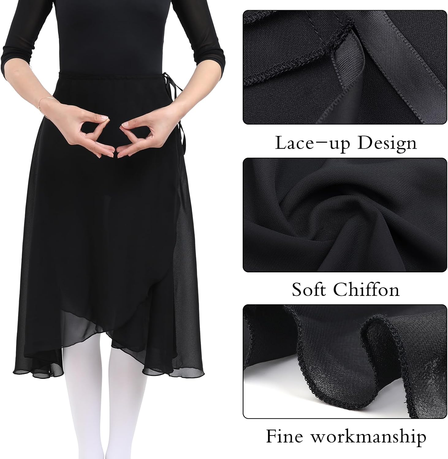 EASTBUDDY Ballet Skirt Women Sheer Long Dance Wrap Skirt for Adult Girls Chiffon Skirts with Adjustable Tie Waist