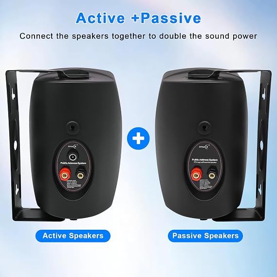 4 Inch Outdoor Waterproof Wall Mount Speakers - Bluetooth 5.3, for Patio, Pool, Garden,Waterproof, Weatherproof Design, IIndoor and Outdoor use (Pair Black)