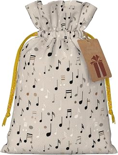 Moxquju Music Notes (3) Print Christmas Drawstring Gift Bags, Reusable Candy Treat Bags For Holiday Birthday Party