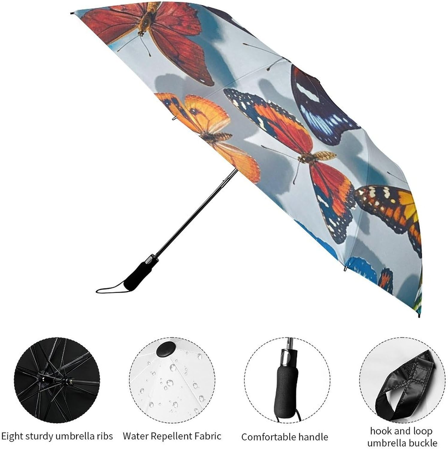 Butterflies Golf Umbrellas-2 Fold Automatic,Windproof Umbrella with Portable,Strong,Folding Umbrella for Women Men