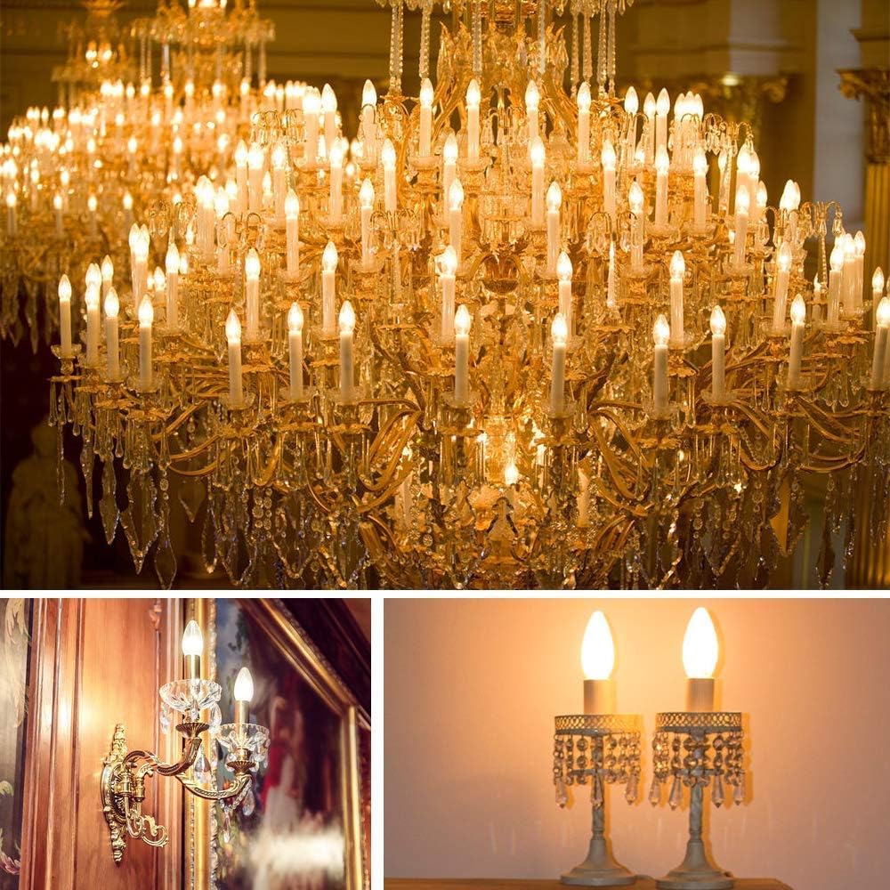 B11 E12 Candelabra LED Bulbs 60 Watt Equivalent, Dimmable LED Chandelier Light Bulbs, Soft White 2700K, 550LM, Decorative Candle Base Filament Bulb for Ceiling Fan, ETL Listed, 12 Pack