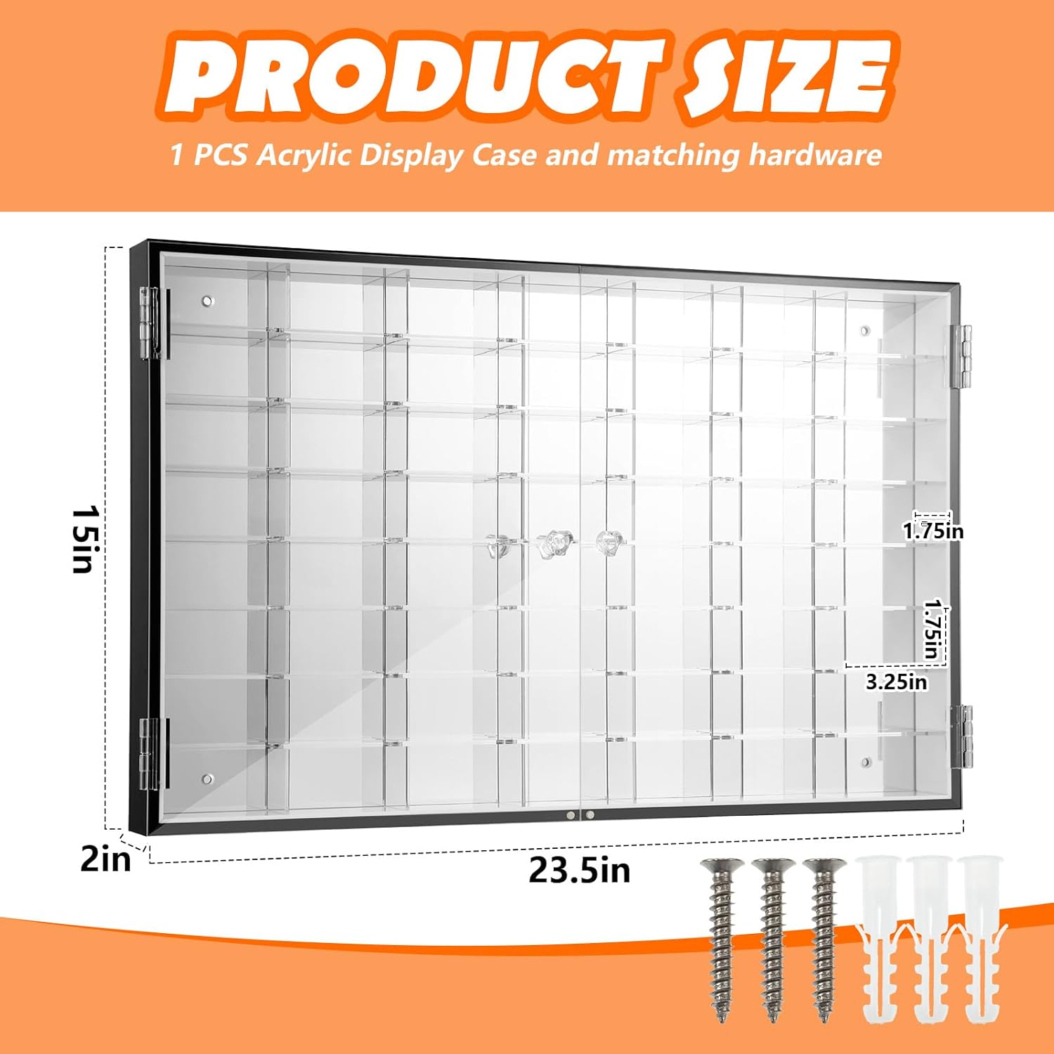 Suzile 1/64 Diecast Acrylic Display Case Car Wall Case Diecast Model Display Clear Wheels Storage Cabinet Car Rack (23.5 x 15 x 2 Inch,LED 3 Color Light)