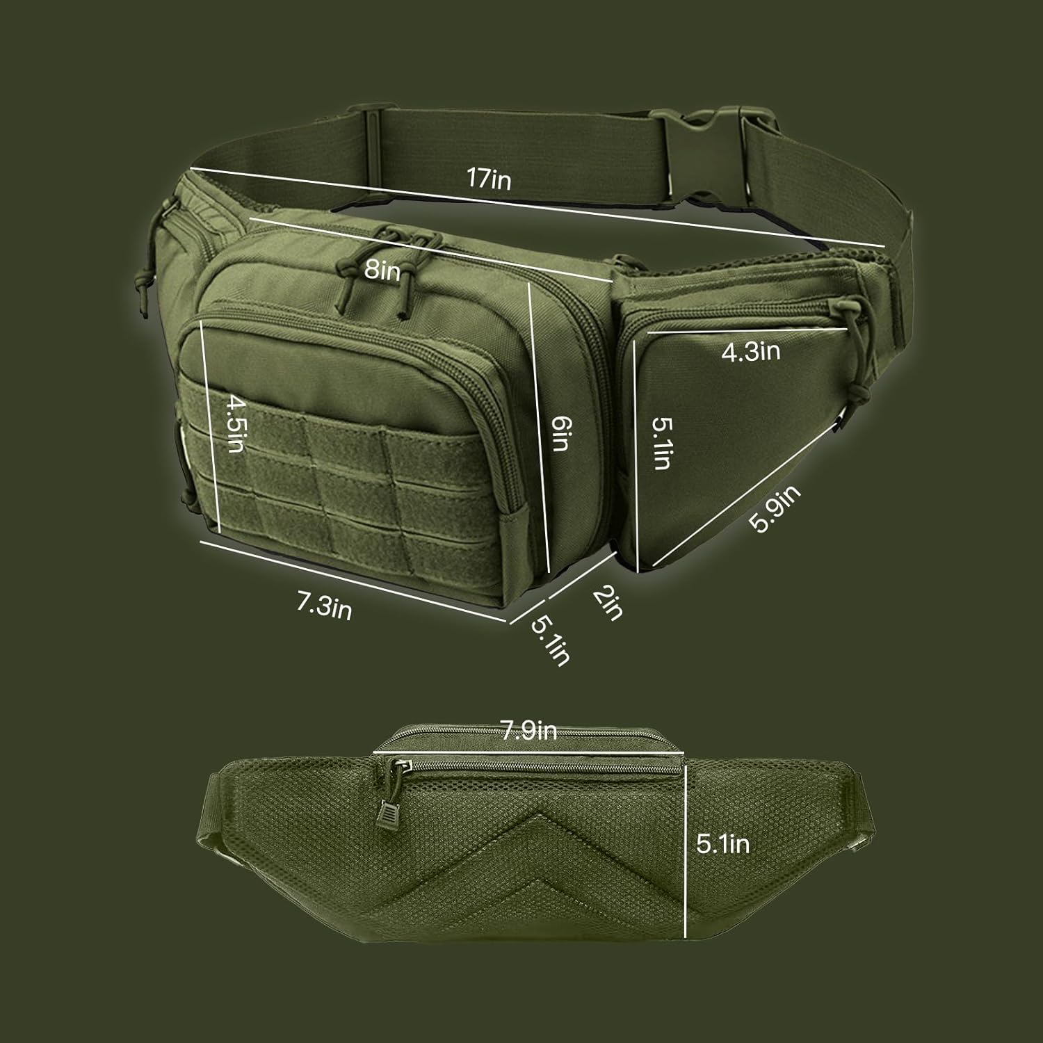 Tactical Fanny Pack for Men,800D Oxford Fabric Fanny Pack Men for Hiking Climbing,Fishing,Cycling,Huntingmen (Green) - Image 2