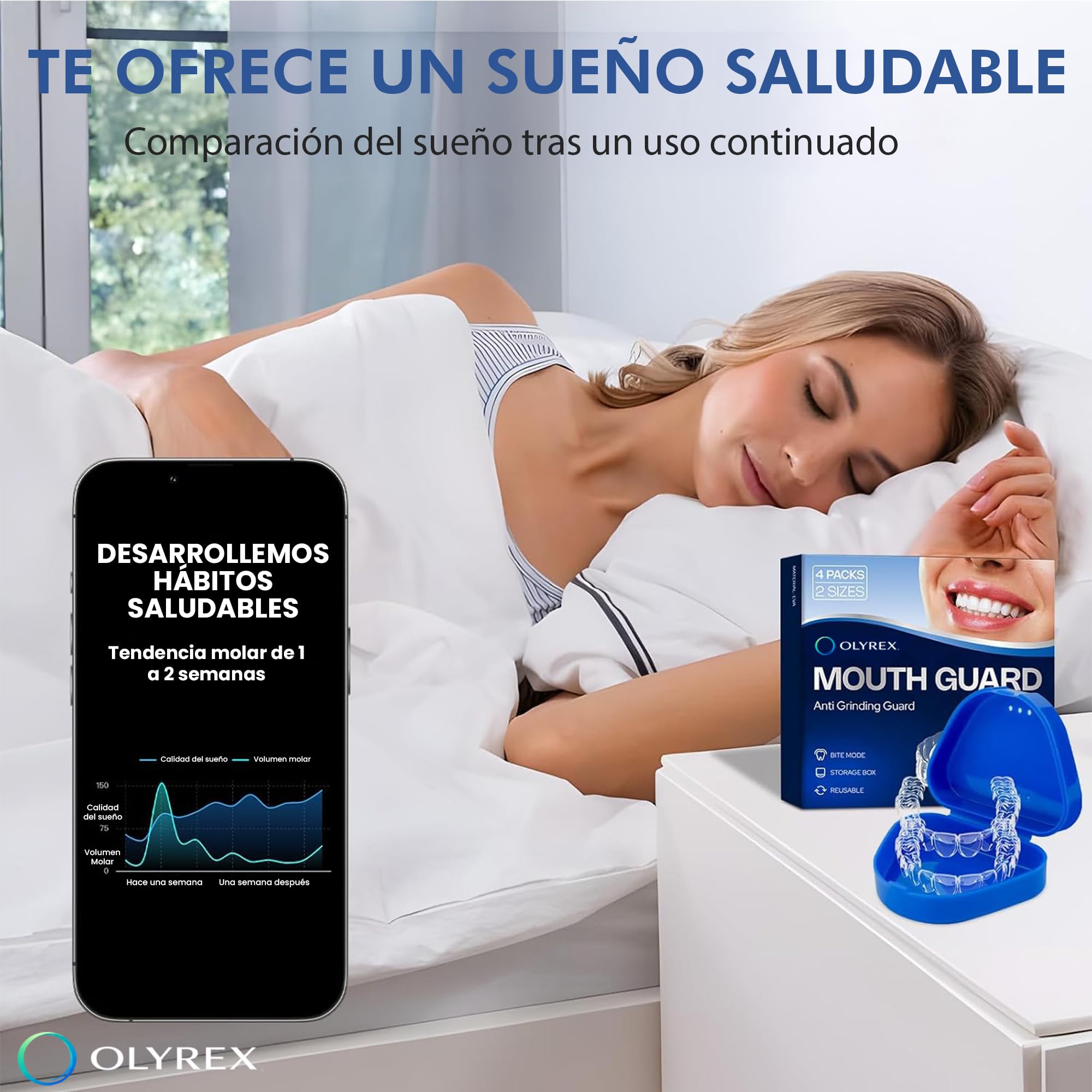 Ferula Descarga Bruxismo 4 Piezas 2 Tamaños – Protector Bucal para Bruxismo y Antironquidos – Férula Dental Noche Ajustable, Moldeable y Reutilizable – Protección contra Rechinar de Dientes – OLYREX® - 5