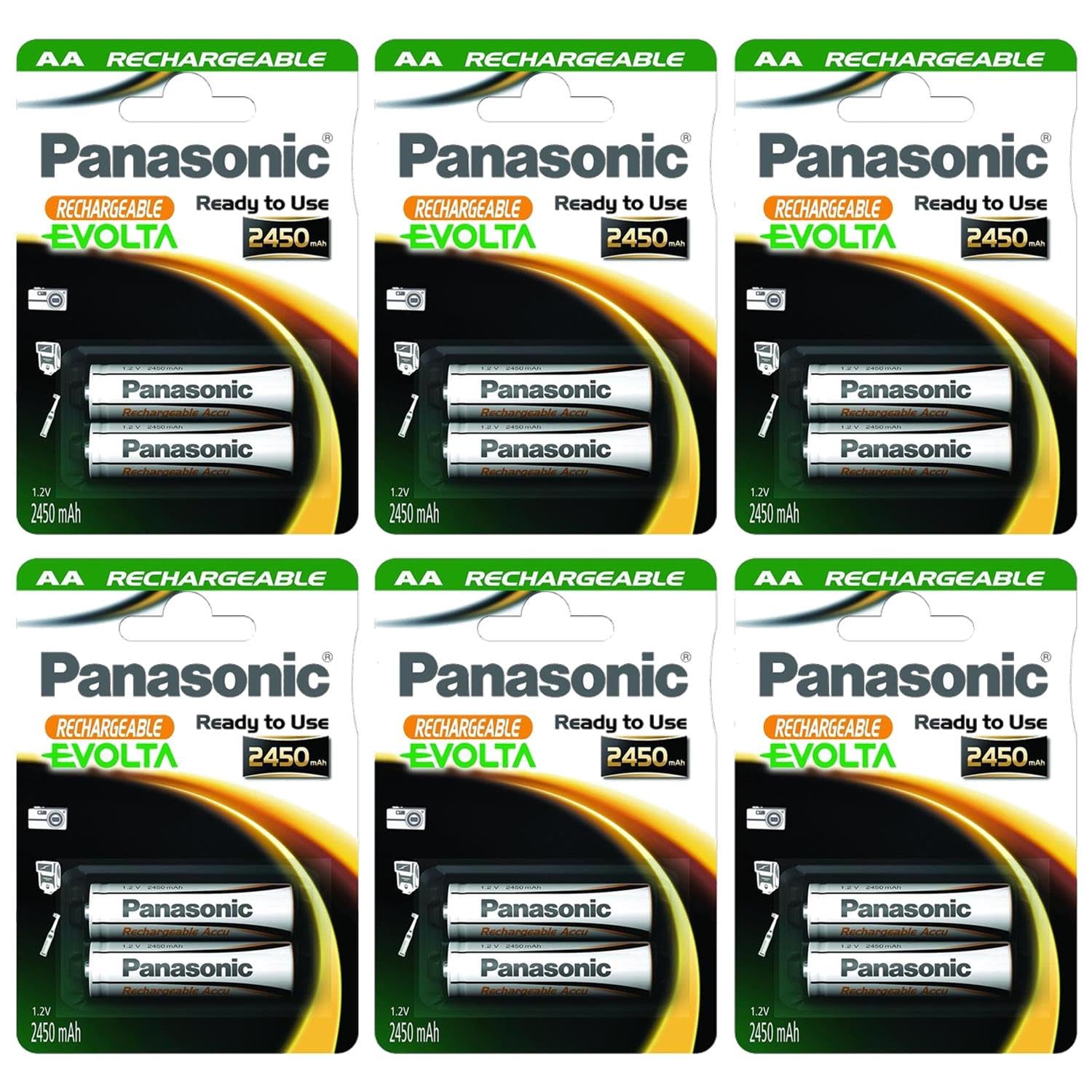 PANASONIC - Lote de 6 ampollas de 2 pilas recargables Evolta AA (Mignon)/HR6 2450 mAh – 1,2 V