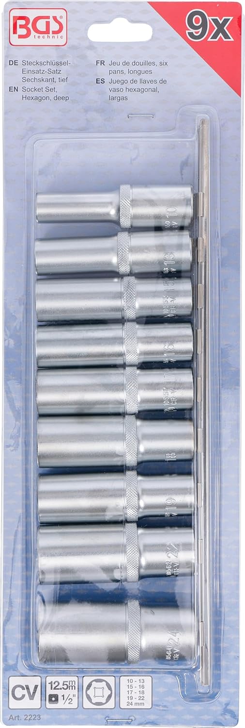 BGS 2223 | Socket Set, Hexagon, deep | 12.5 mm (1/2") Drive | 10-24 mm | 9 pcs.