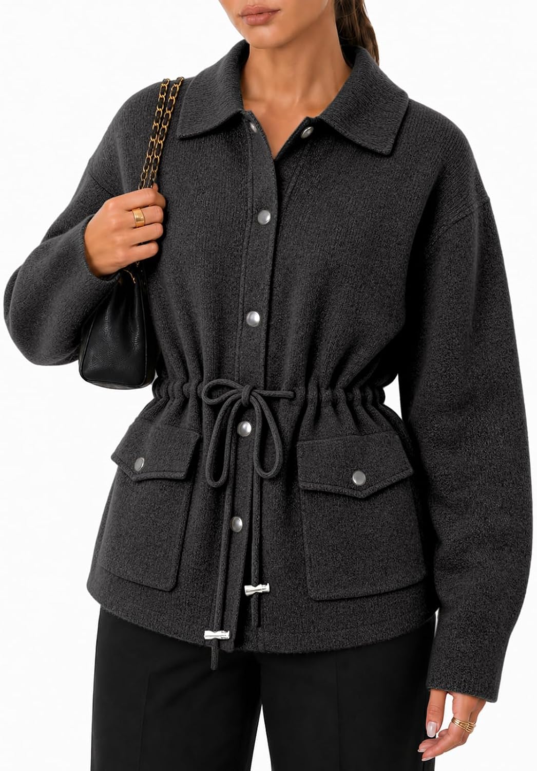 CiCiBird Womens Collared Sweater Jacket with Pockets