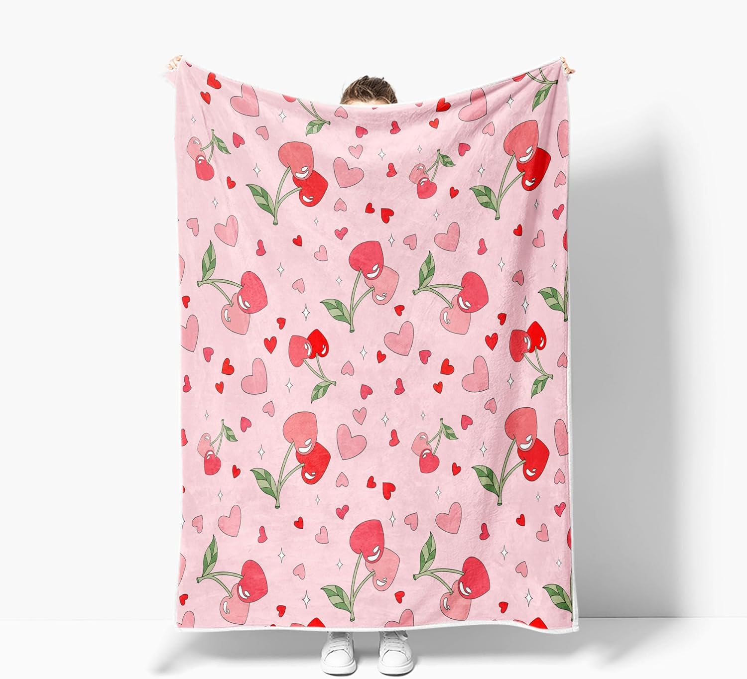Pink Throw Blanket Valentines Love Heart Cute Soft Warm Cozy Plush Comfy Blanket for Couch Bed Sofa Groovy Funky Chic 70s Vintage Cherry Fleece Flannel Throws to Decorate Living Room Bedroom 50X60IN