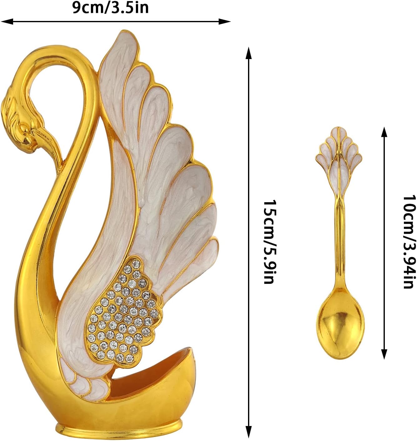 Decorative Swan Base Holder with 6Pcs Coffee Dessert Dinner Spoon Set, Gold