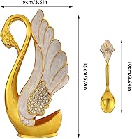 Vista 3 de Soporte de base de cisne con 6 cucharas de postre de café, organizador de cucharas de café de metal, cucharadita de fruta, postre, cubiertos