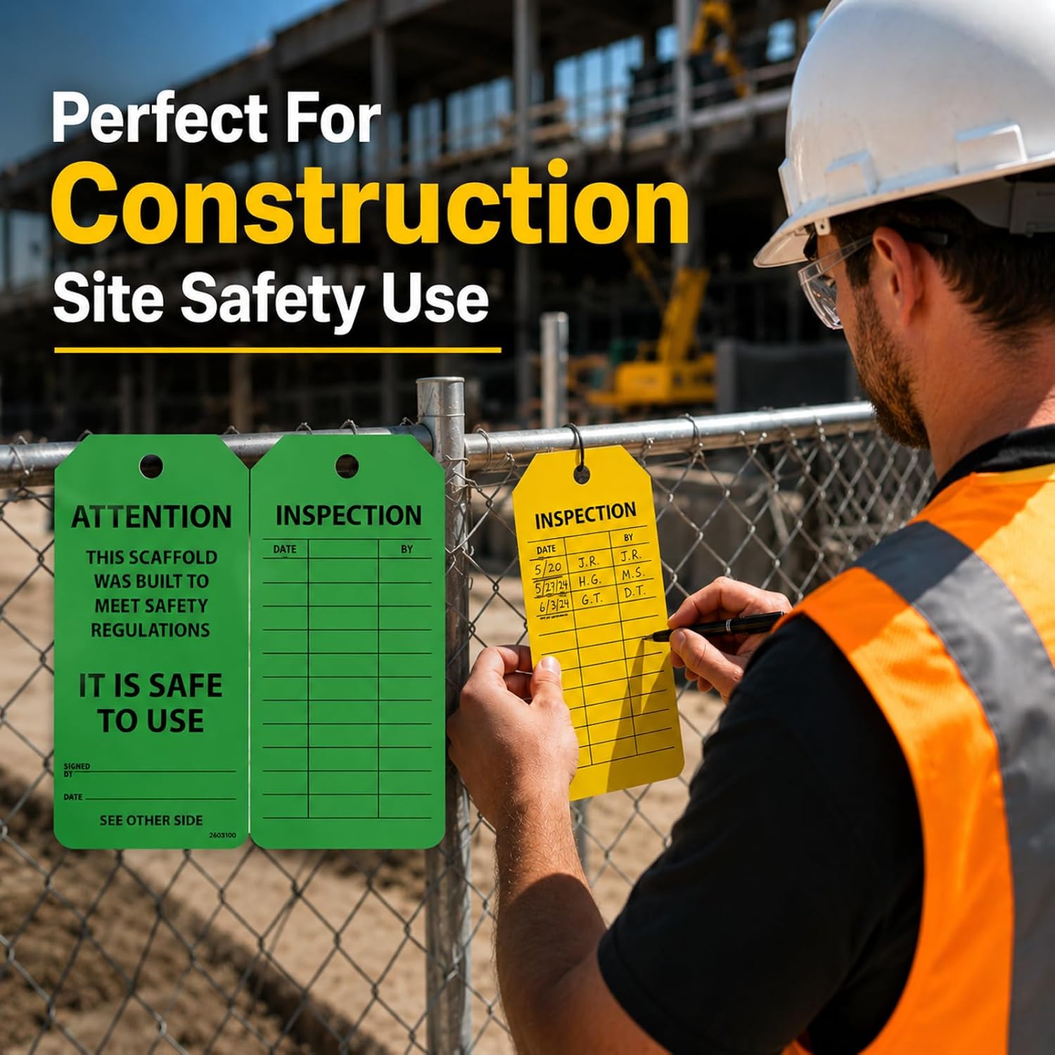 25PCS Scaffold Inspection Tags Green Yellow Red Warning Labels | Danger/Caution/Attention, 3*5 Inch Scaffold Status Tag, with Punched Hole，Indoor Outdoor Use