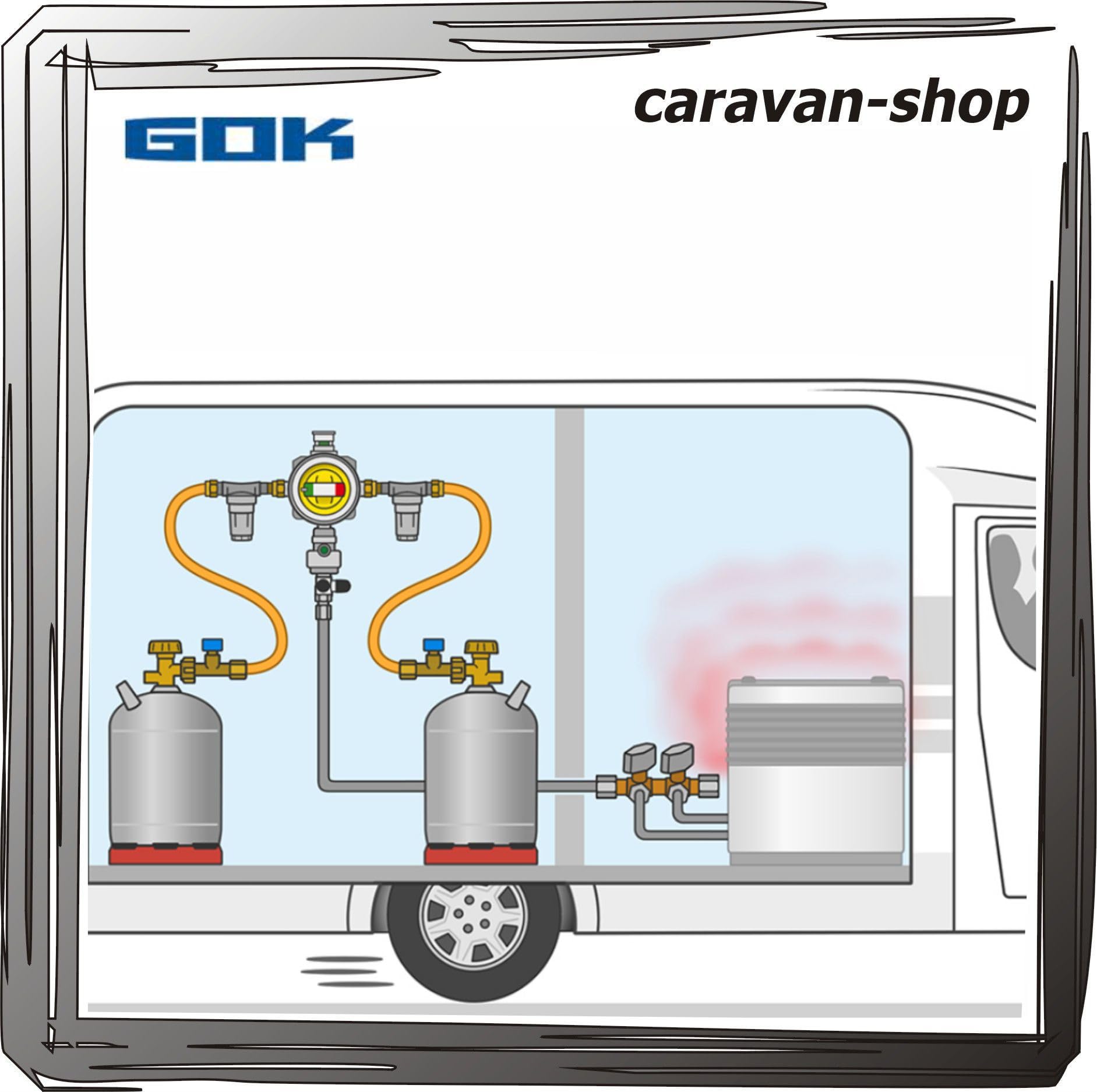 Generisch Zweiflachenanlage Drive 30mbar horizontal + Schlauch Caravan Crash-Sensor Gas Drive Two Set Hochdruckschlauch