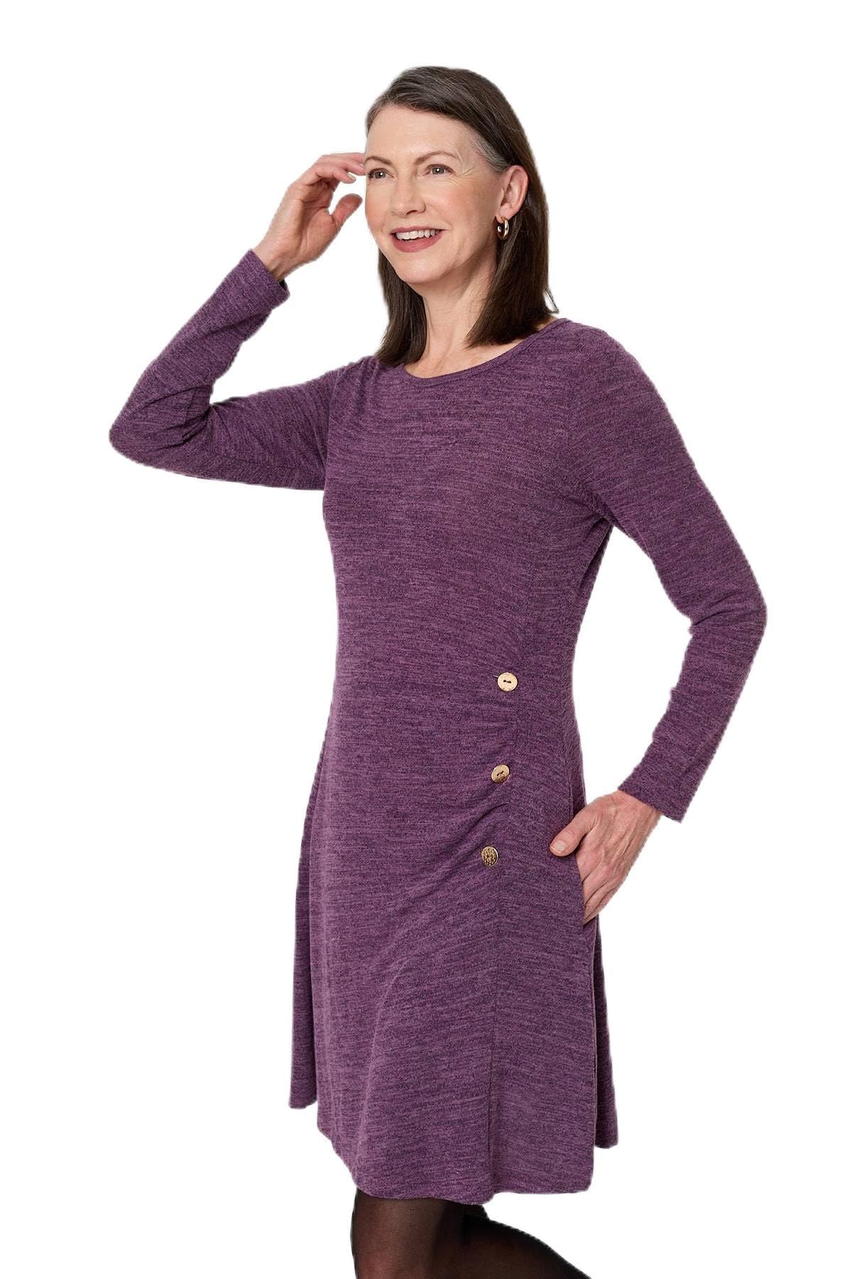 Izabel London Women's Purple Ruched Button Detail Short Shift Dress In | Size: 12