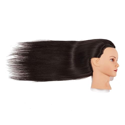 Miniatura 4 de Training Head - Cabeza de maniquí de 26-28 pulgadas con cabello de fibra sintética modelo de entrenamiento para peluquería y cosmetología pinza