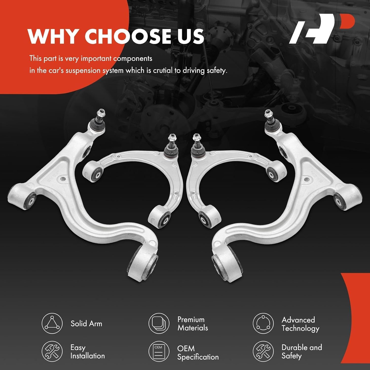 A-Premium Set of 4, Front Upper and Lower Control Arm Kit, with Ball Joint & Bushing, Compatible with Porsche Panamera 2010 2011 2012 2013