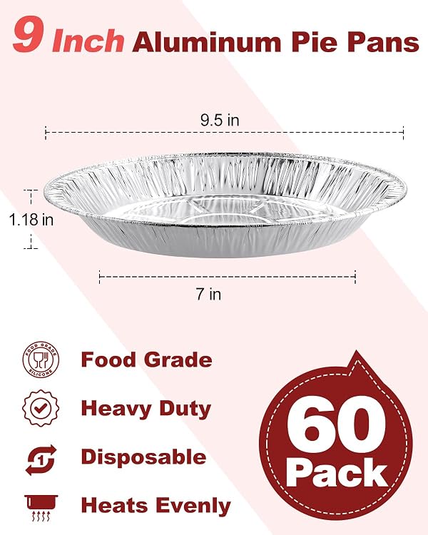 Exsmile 60 Pack 9 Inch Disposable Aluminum Pie Pans - Round Foil Pie Tins, Foil Plates, Takeout Food Containers for Tart Baking, Cooking, Reheating, Roasting by Exsmile - Used condition - Image 2
