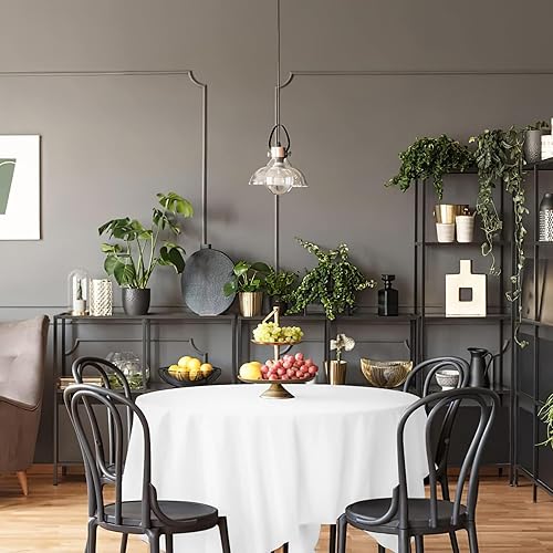 Miniatura 5 de Paquete de 2 manteles redondos blancos de 70 pulgadas para mesas de 30 a 60 pulgadas Mantel de tela de poliéster lavable texturizada de alta calidad