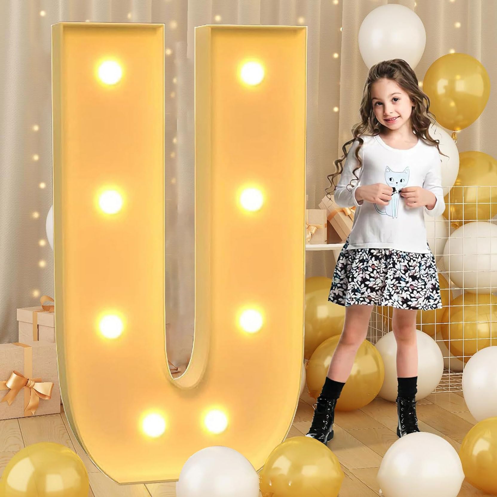 70cm-2.3ft Giant LED Light Up Letter U, Mosaic Marquee Light Up Sign, LED Letters Lamps for Valentine's Day Birthday Christmas New Year — image 1