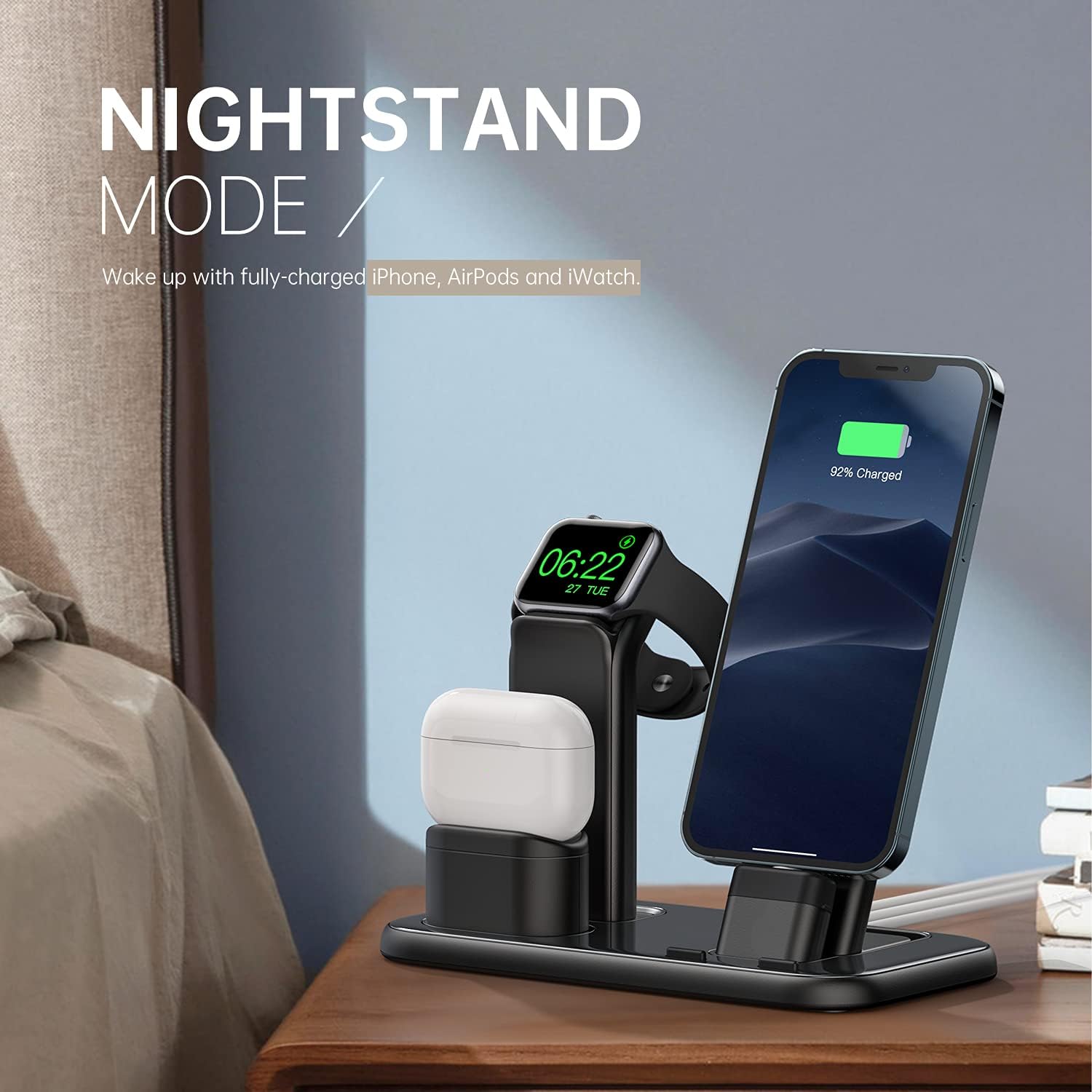 Cheap BEACOO Upgraded 3 in 1 Charging Stand for iWatch Series 7/6/5/4/3/2/1, Charging Station Dock Compatible with Airpods Pro/1/2 iPhone Series 13/12/11/pro/X/Xs/XR/8/7(Charger & Cables Required)