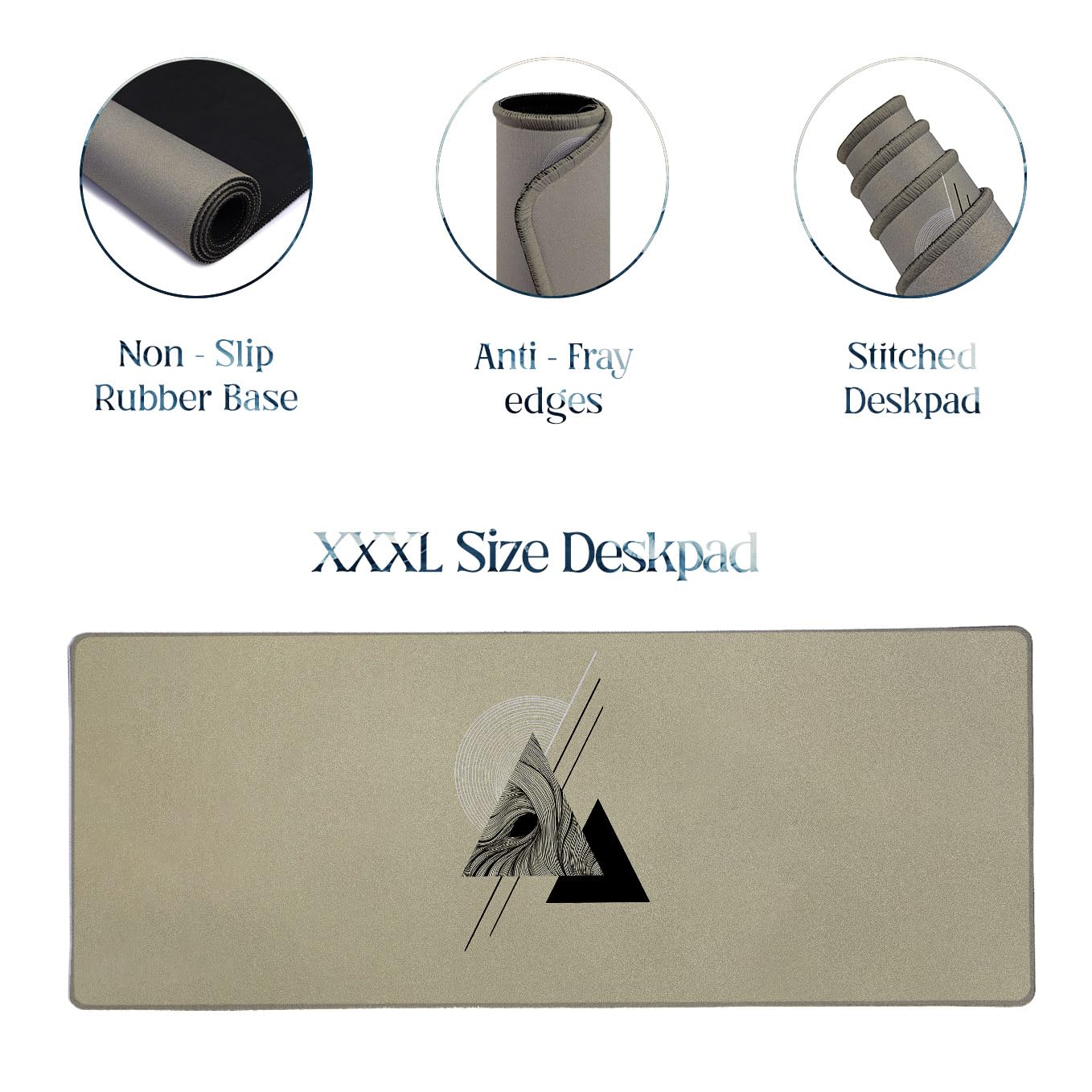 SoulAbiti Geometric Sacred Triangle Minimalist Extended Desk Pad (36x14 Inch) - Mystic Symbol Series XXL Mouse Pad - Non-Slip Rubber Base & Stitched Edges 3
