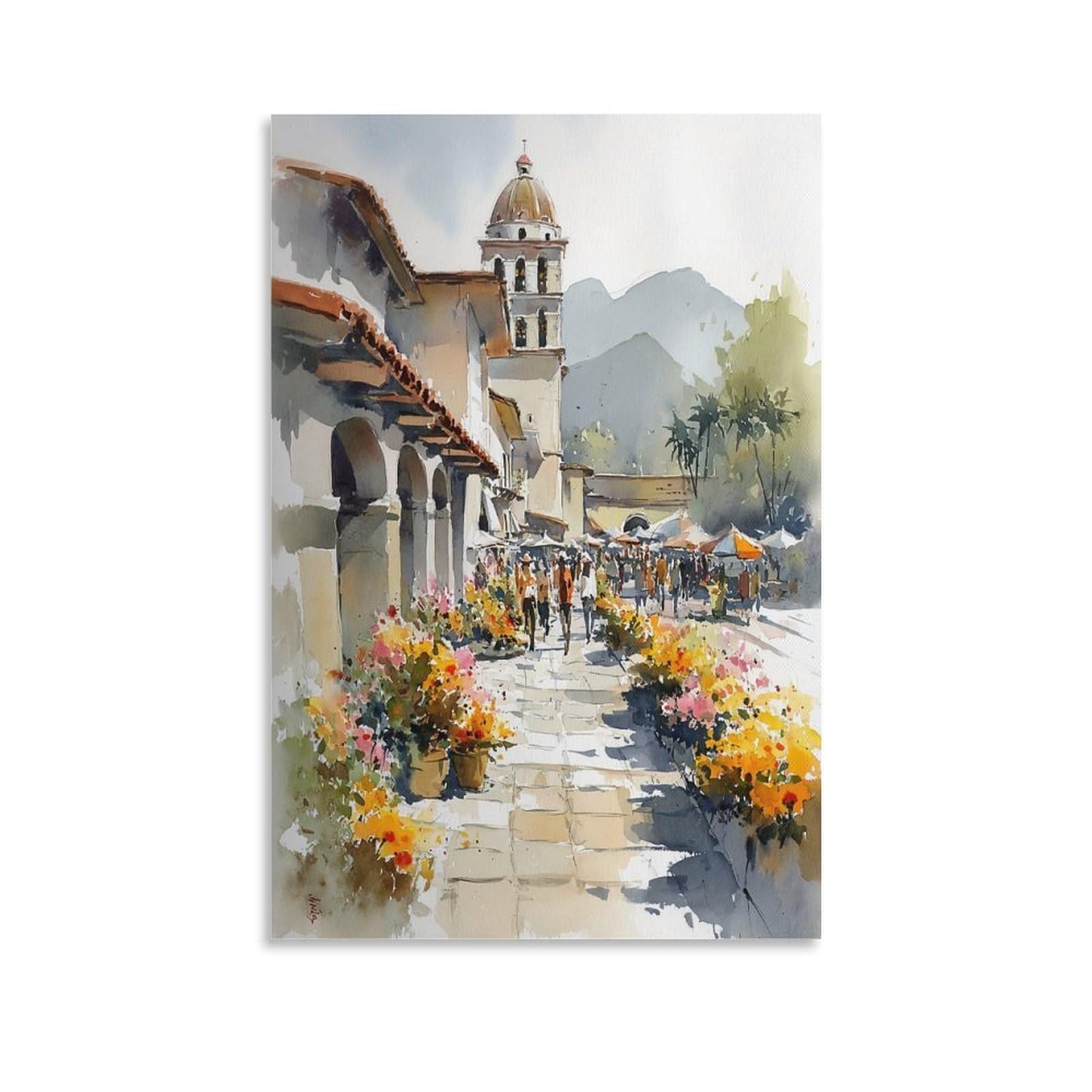 LCYNNH Puerto Rico Market 24x36inch(60x90cm) Vintage Travel Poster Watercolor Canvas Art