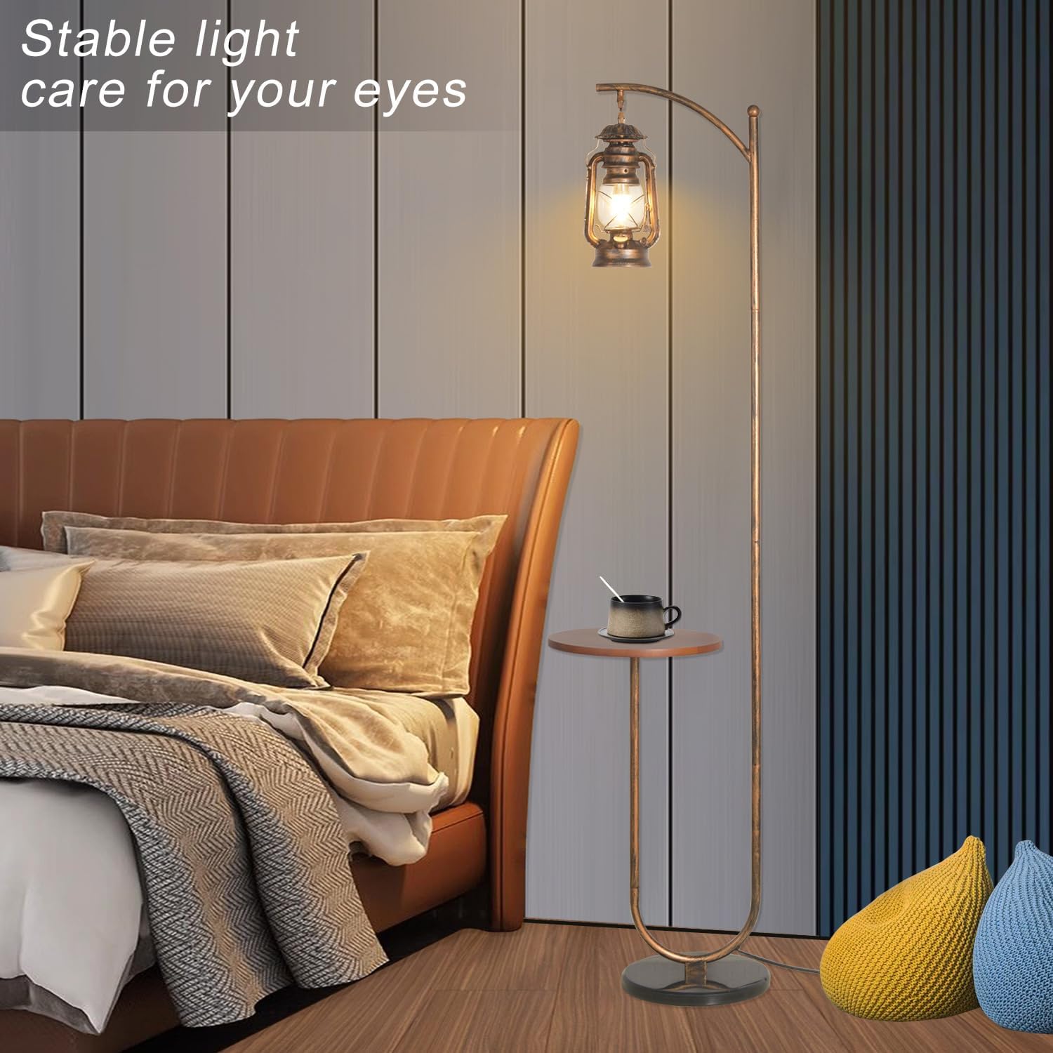 Hsyile Floor Lamp for Living Room Bedroom with Table and Shelves Retro Horse Lantern Floor Lamp Farmhouse Standing Lamp (Red Copper)