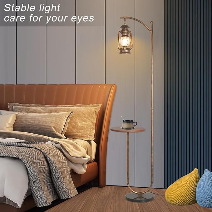 Hsyile Hsyile Floor Lamp for Living Room Bedroom with Table and Shelves Retro Horse Lantern Floor Lamp Farmhouse Standing Lamp (Red Copper) photo 2