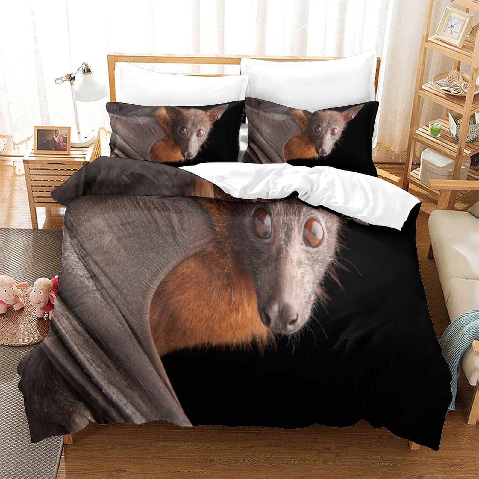 P1S9U7W5Y 3D Printed Animal Bat Duvet Cover Set 3pcs Microfiber Bat Bedding Set SuperKing