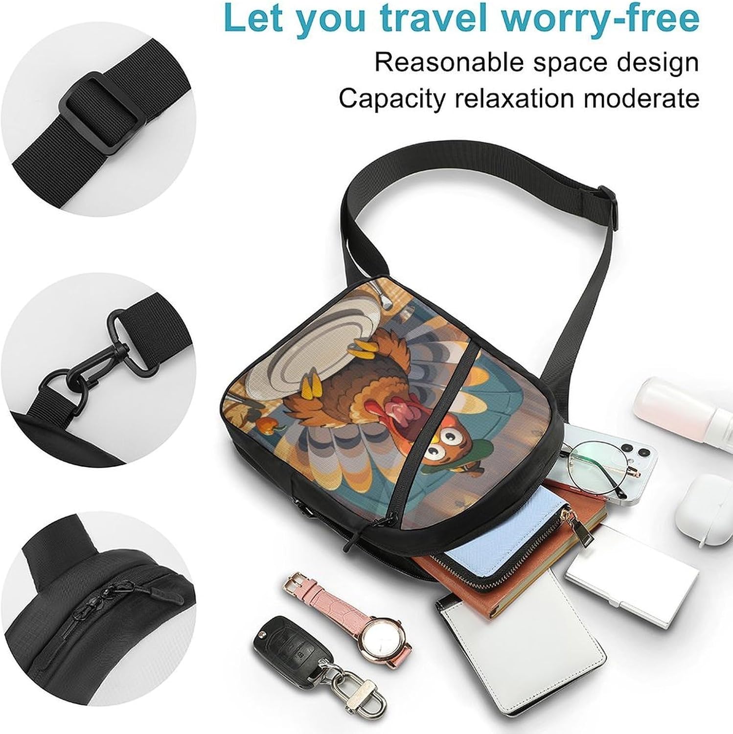 Terrified Turkey Crossbody Backpack Sling Bag
