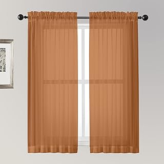 OVZME Orange Sheer Curtains 63 inch Length 2 Panels for Kitchen, Kids Bedroom and Living Room, Light Filtering Dual Rod Pocket Voile, Each 42 Width by 63 Length