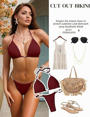 UMIPUBO Women's Triangle Bikini Set Sexy Thong String Bikini Adjustable Tie Straps Swimwear Low Waist Bikini Bottoms Chic Swimsuit