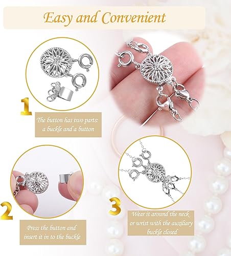 Miniatura 5 de ASH'S CHOICE Juego de 2 cierres para collares, oro y plata de 14 quilates, sin enredos, conector separador de collares, cierres para hacer pulseras